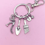 Archaeologists Keychain, Dinosaur Skeleton, Brush, Shovel, Personalized Customized Monogram Made to Order Jewelry, N5407A
