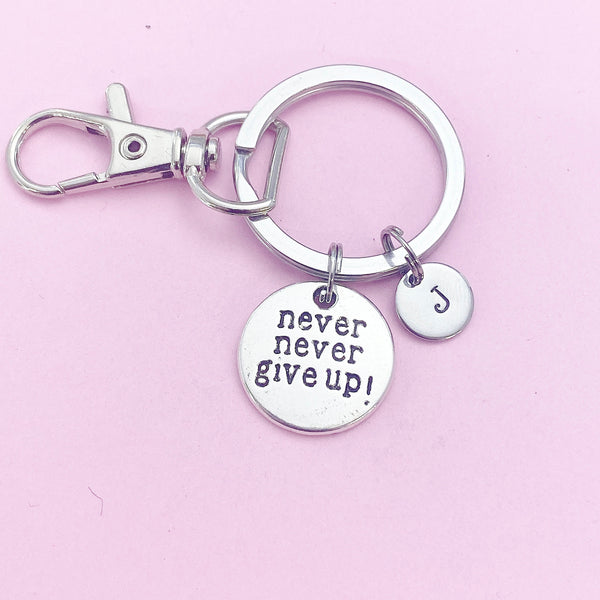 Silver Never Give Up Keychain, N1392