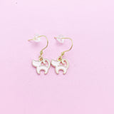 Gold Cat Dangle Earrings, Cute Enamel Kitten Charms