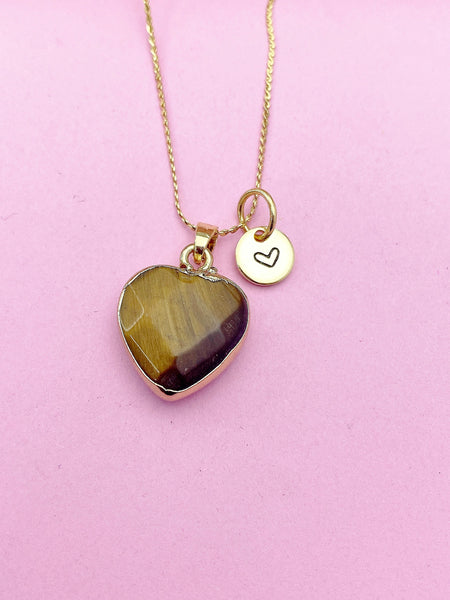Gold Tiger Eye Charm Necklace, Natural Gemstone Jewelry, N3907