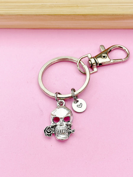 Silver Skull with Rose Charm Keychain, N5707A
