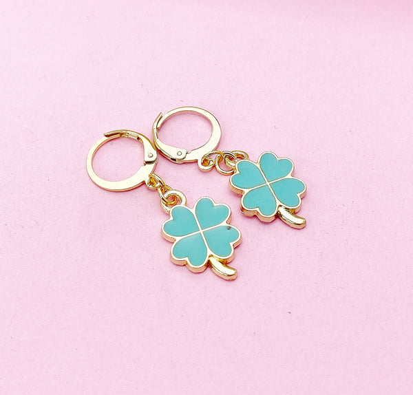 Gold Four Leaf Clover Earrings, Shamrock Earrings, St Patrick Gift, N3174