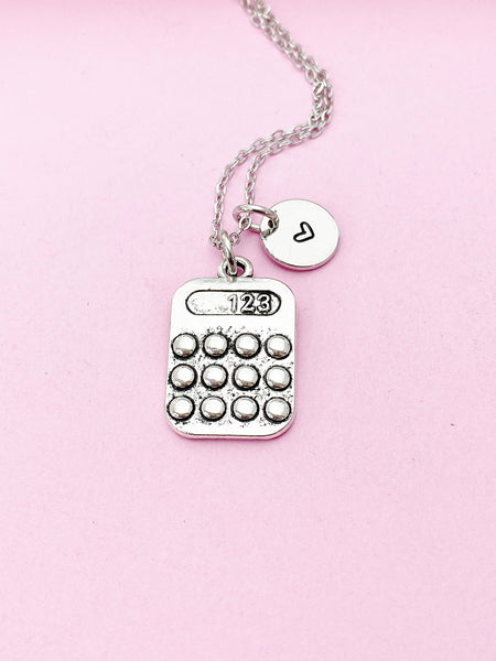 Silver Calculator Charm Necklace, N3679