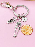 Silver Caduceus Skeleton Charm Keychain, Medical School Gifts, Radiology X-Ray Ultrasound Tech Medical Schools Student Gifts, N449H