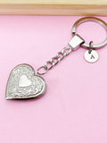 Silver Heart Locket Keychain, Initial Charm, Photo Keepsake