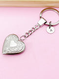 Silver Heart Locket Keychain, Initial Charm, Photo Keepsake