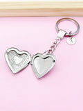 Best Christmas Gift Silver Heart Flower Locket Pendant Keychain, Love, Keepsake Photo Frame Charm, Stainless Steel Initial Keychain, N4927