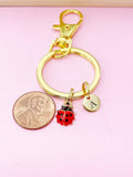 Ladybug Charm Keychain, Initial Charm, Personalized Keyring