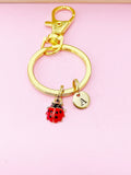 Ladybug Charm Keychain, Initial Charm, Personalized Keyring