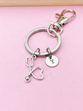 Silver Stethoscope Heart Charm Keychain, Gift Ideas, N1342