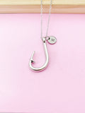 Silver Fishhook Charm Necklace, Gift Ideas, N1562
