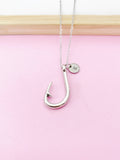 Silver Fishhook Charm Necklace, Gift Ideas, N1562