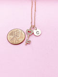 Rose Gold Key Heart Charm Necklace, N1497