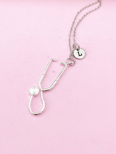 Silver Stethoscope Charm Necklace, N125