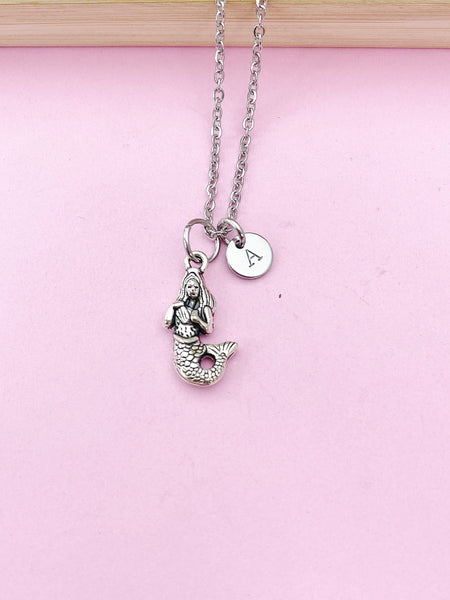 Silver Mermaid Charm Necklace, Best Christmas Gift for Girl, N5697A