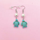 Gold Sea Turtle Charm Earrings, Turquoise, N5709