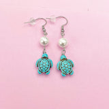 Gold Sea Turtle Charm Earrings, Turquoise, N5709