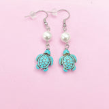 Gold Sea Turtle Charm Earrings, Turquoise, N5709