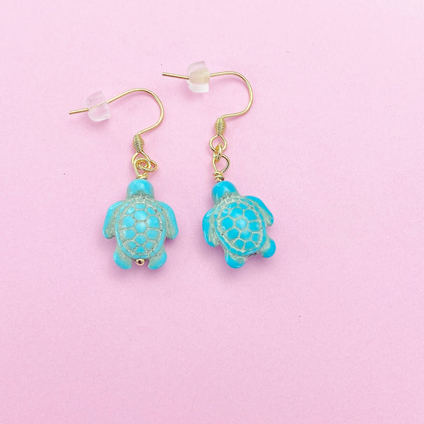 Gold Sea Turtle Charm Earrings, N5710