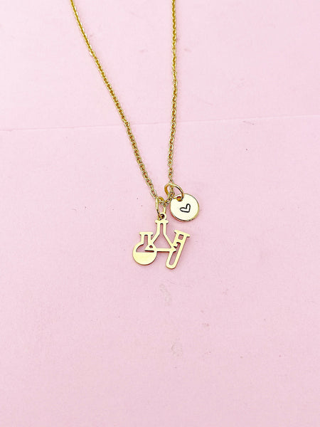 Gold Science Laboratory Beaker Necklace, Chemistry Science Teacher, Researcher Gifts, Scientist Graduation Gifts, N4081A