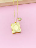 Gold Book Locket Necklace, Love, Keepsake Photo Frame, N4051