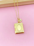 Gold Book Locket Necklace, Love, Keepsake Photo Frame, N4051