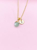 Gold Green Aventurine Charm Necklace, Gemstone Jewelry, N5711