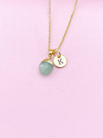 Gold Green Aventurine Charm Necklace, Gemstone Jewelry, N5711