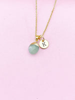 Gold Green Aventurine Charm Necklace, Gemstone Jewelry, N5711