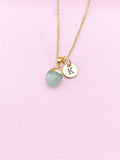 Gold Green Aventurine Charm Necklace, Gemstone Jewelry, N5711