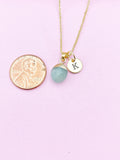 Gold Green Aventurine Charm Necklace, Gemstone Jewelry, N5711