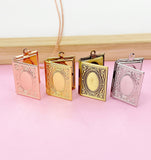 Rose Gold Miniature Book Locket Necklace, Book Charm, Librarian Gift, Bookworm Gift, Book Club Gift,N2130R