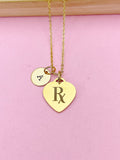 Rx Heart Charm Gold Necklace, Silver Option, D464