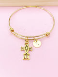 Gold Crucifix Cross Jesus Fish Charm Bracelet, N1703A
