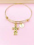 Gold Crucifix Cross Jesus Fish Charm Bracelet, N4595