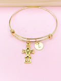 Gold Crucifix Cross Jesus Fish Charm Bracelet, N1703A