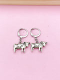 Silver Cow Dangle Earrings, Stainless Steel Hooks
