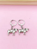 Silver Cow Charm Earrings, Hoop or Stud or Dangle Earrings in Option, N3335
