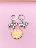 Silver Cow Dangle Earrings, Stainless Steel Hooks