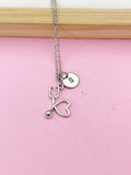 Stethoscope Heart Necklace, Initial Charm, Doctor Gift