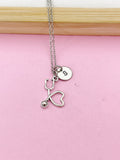 Stethoscope Heart Necklace, Initial Charm, Doctor Gift