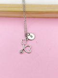 Stethoscope Heart Necklace, Initial Charm, Doctor Gift