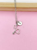 Stethoscope Heart Necklace, Initial Charm, Doctor Gift