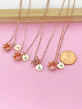 Rose Gold Crown Charm Necklace, Initial Pendant, Dainty Personalized Gift