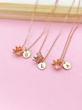 Rose Gold Crown Charm Necklace, Initial Pendant, Dainty Personalized Gift