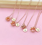 Rose Gold Crown Charm Necklace, Initial Pendant, Dainty Personalized Gift