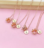 Rose Gold Crown Charm Necklace, Initial Pendant, Dainty Personalized Gift