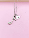 Silver Clef Necklace Quarter Note Charm Musical Jewelry Birthday Gifts, N35A