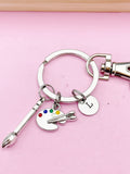 Silver Artist Palette Paint Brush Charm Keychain, Paint Palette Charm, Chinese Calligraphy Brush Pen Charm, Art Teacher Gift, N2326