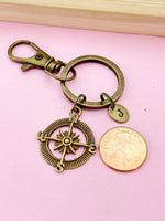 Bronze Compass Charm Keychain, Graduation Gift, Travel Gift, N1123B